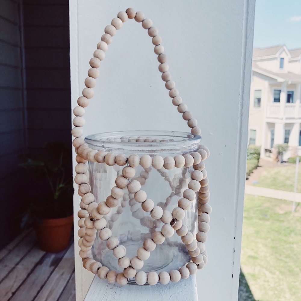 Beaded Mason Candle Holder